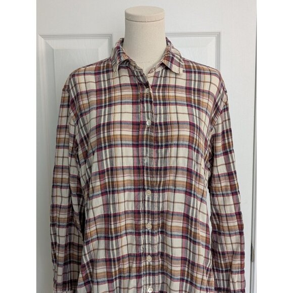 ORGANIC By John Patrick Tunic Button Down Shirt Dress Red Blue Plaid S Small - Picture 2 of 13